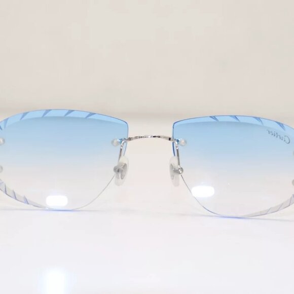 Cartier CT00920 002 Diamond Cut Silver-Framed Blue Lens Sunglasses 19 - Picture 8 of 15